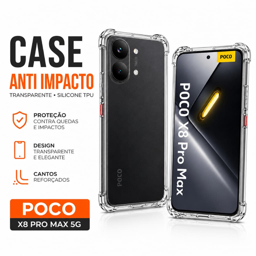 Case Poco X8 Pro Max 5G Capa Anti Impacto Transparente de Silicone Capinha Alta Proteção da Câmera