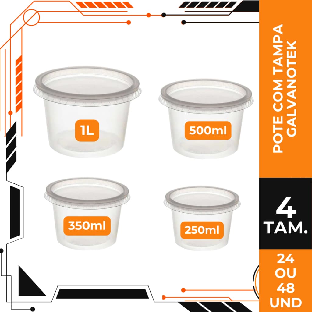Kit Pote Redondo Com Tampa Galvanotek Para Delivery Armazenamento de Alimentos Diversas Capacidades
