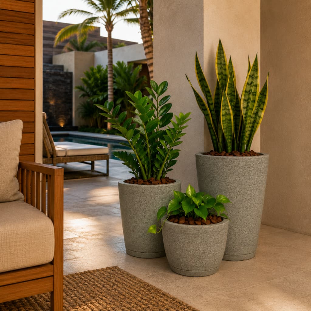 Vaso de planta com acabamento grafiato sala varanda e jardim kit com 3 tamanhos diferentes