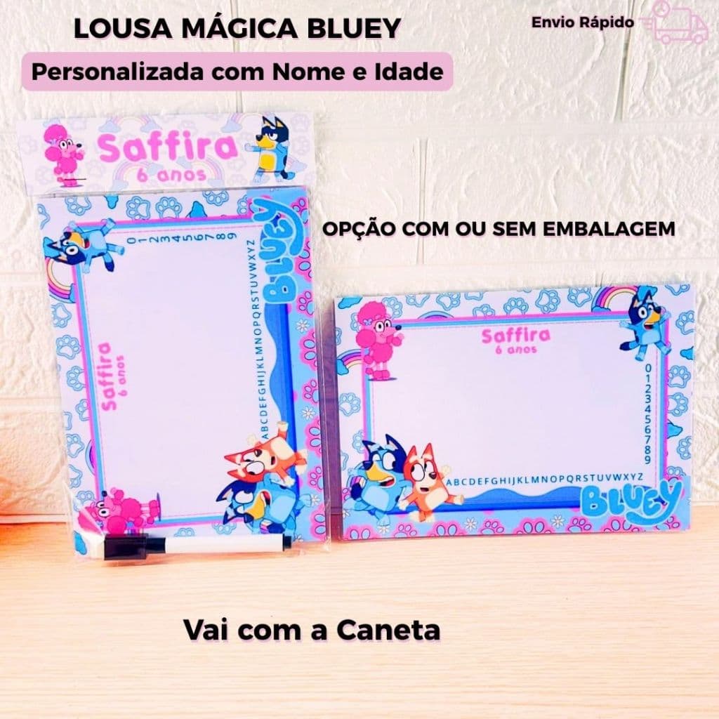 Lousa Mágica Bluey Personalizada Nome E Idade Lembrancinha Infantil Com Caneta