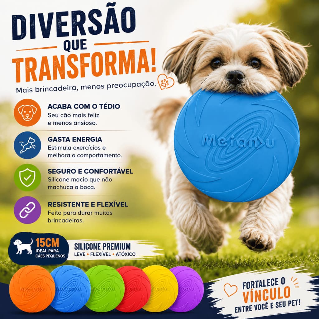 Frisbee de Silicone para Cães - Disco Voador Interativo e de Treinamento, 15 cm