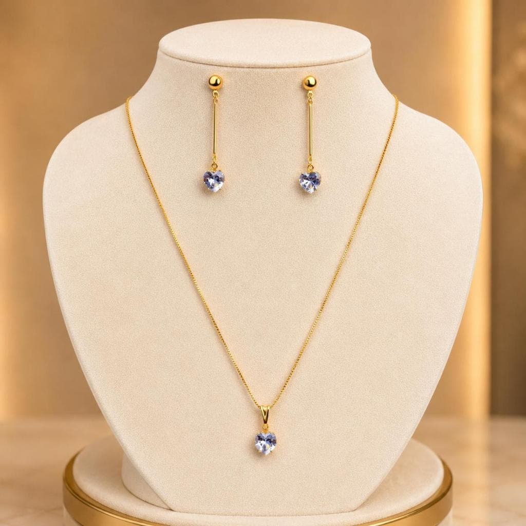 Conjunto Ponto de Luz  Colar + Brinco  Folheado a Ouro 18K e Prata 925