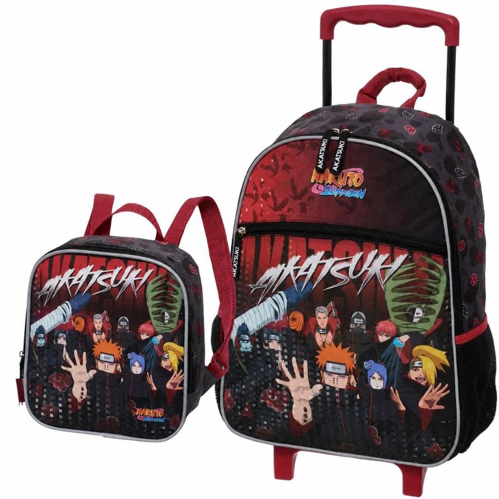 Kit Escolar Naruto Akatsuki Rising Pacific Mochila Carrinho + Lancheira