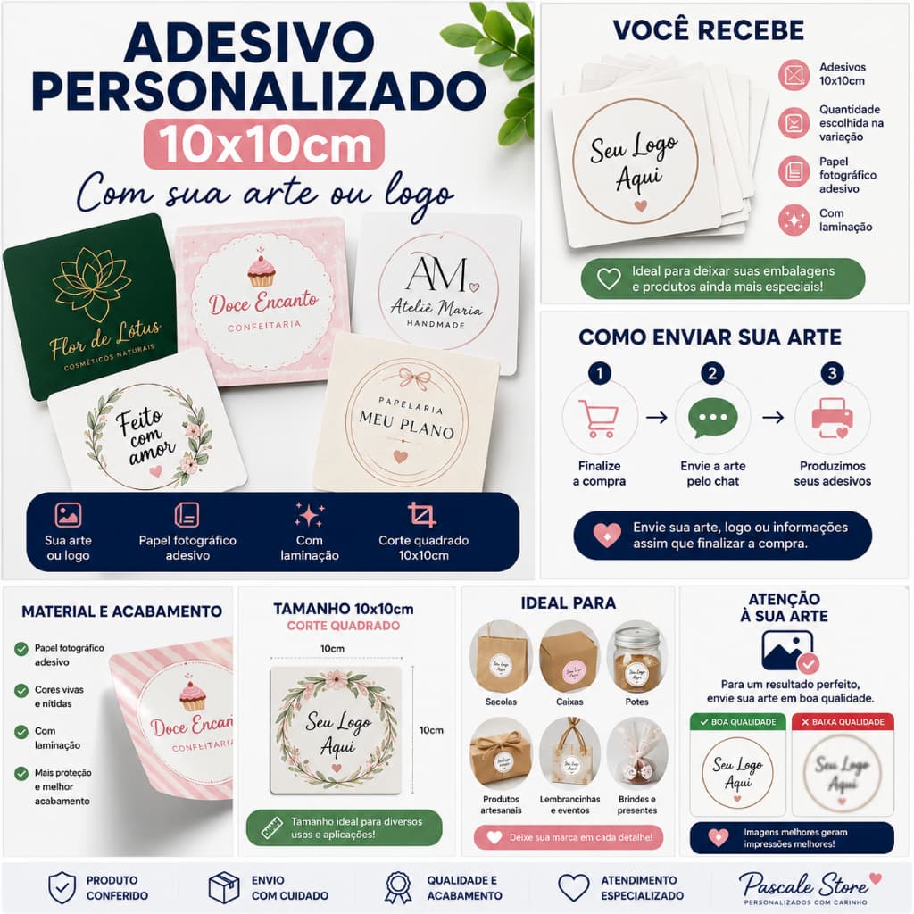Adesivo Personalizado 10x10cm Com Sua Arte ou Logo Etiqueta Para Embalagem