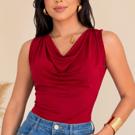 Blusa Regata Feminina Gola Boba Camiseta Ombro a Ombro Gola Boba