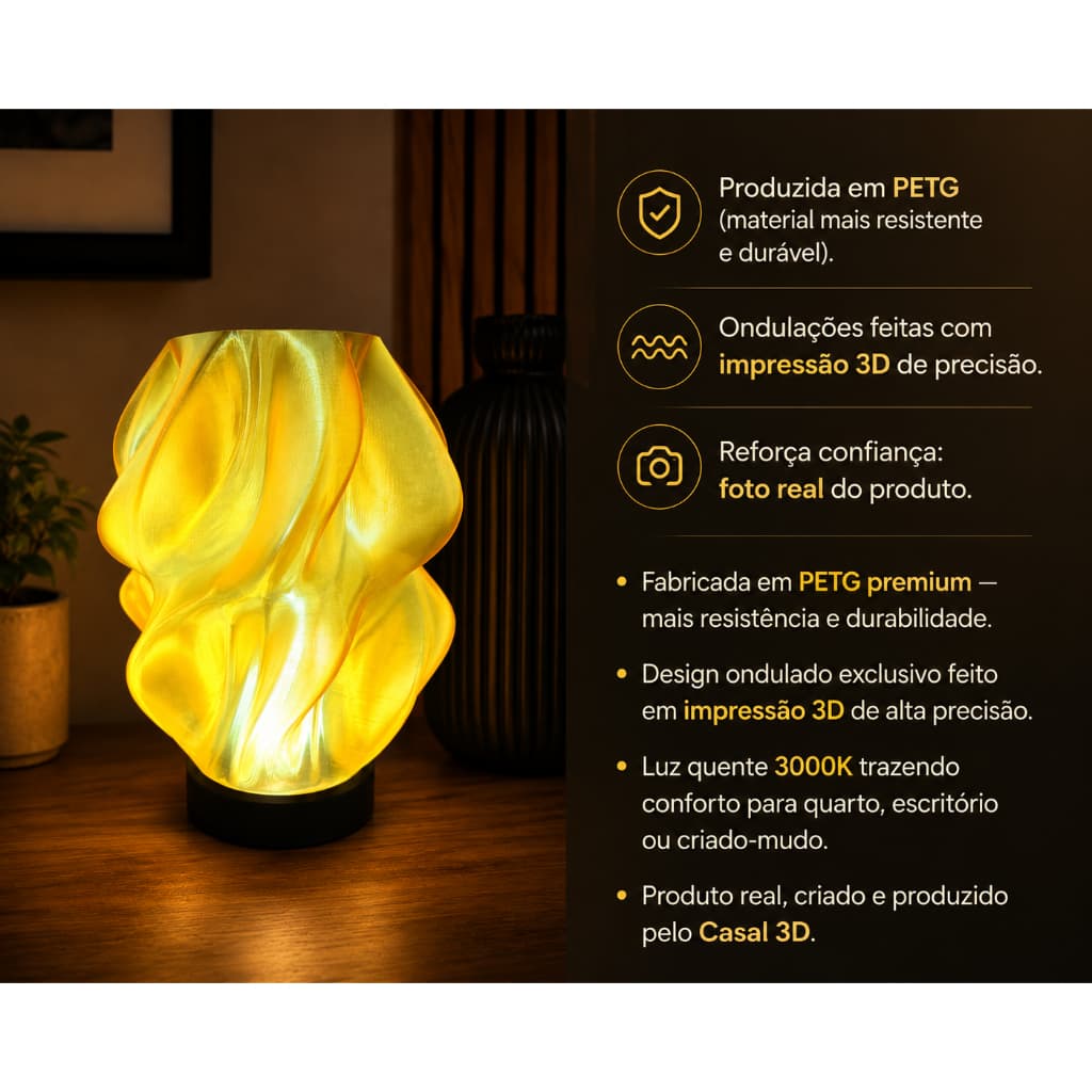 Abajur Luminária De Mesa Sala Quarto Moderno Com Lâmpada Moderna Mesa de Cabeceira Luz Quente 3D