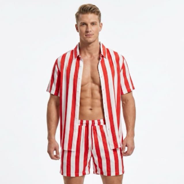 Conjunto Masculino Viscose listrada Slim Fit Premium Tendencia Verão