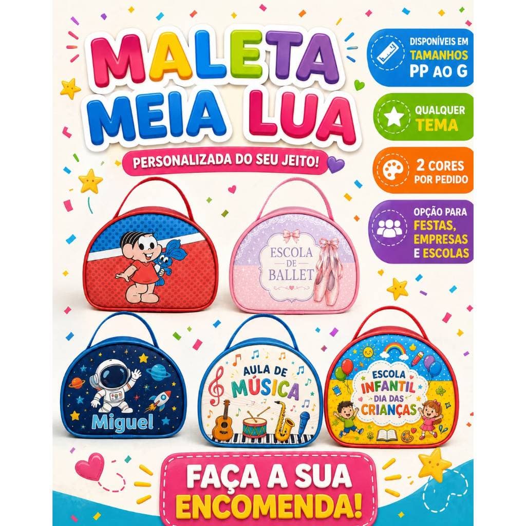KIT 10 UNIDADES - MALETA MEIA LUA PERSONALIZADA - LEMBRANCINHA/BRINDE