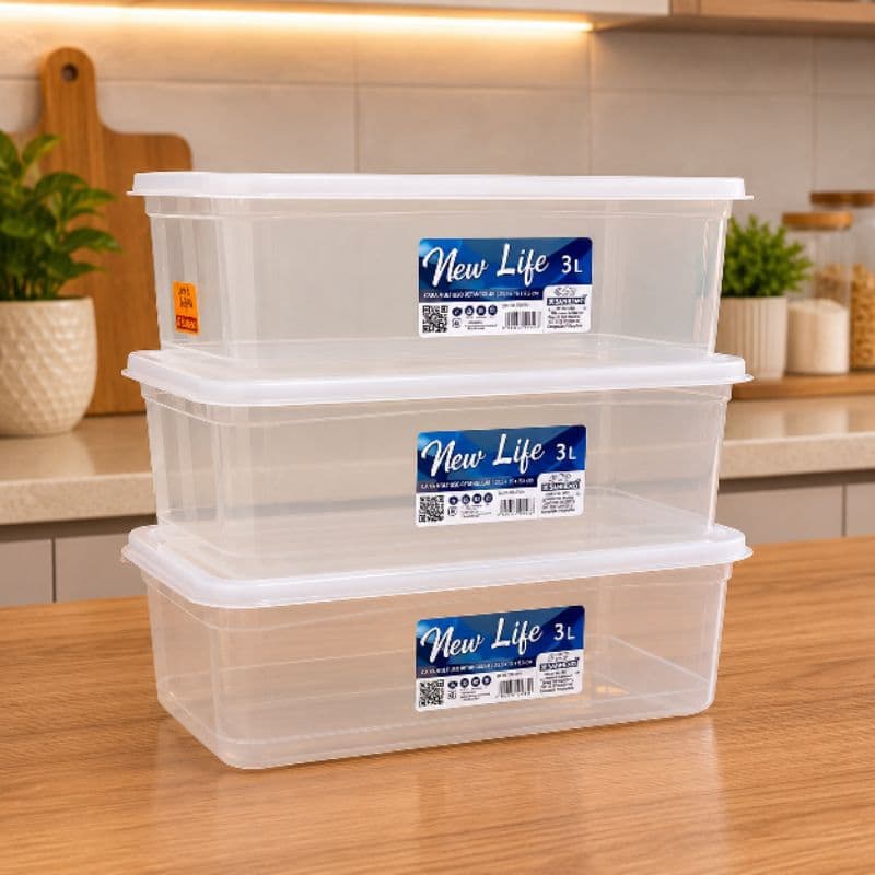 Potes Plástico 3L Retangular Com 3 unidades Organização  De Cozinha  Resistente