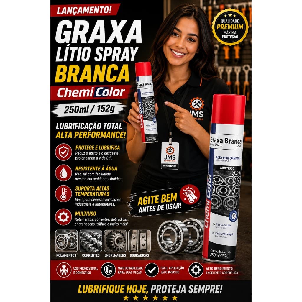 Graxa Litio Spray Branca 250ml - Chemicolor