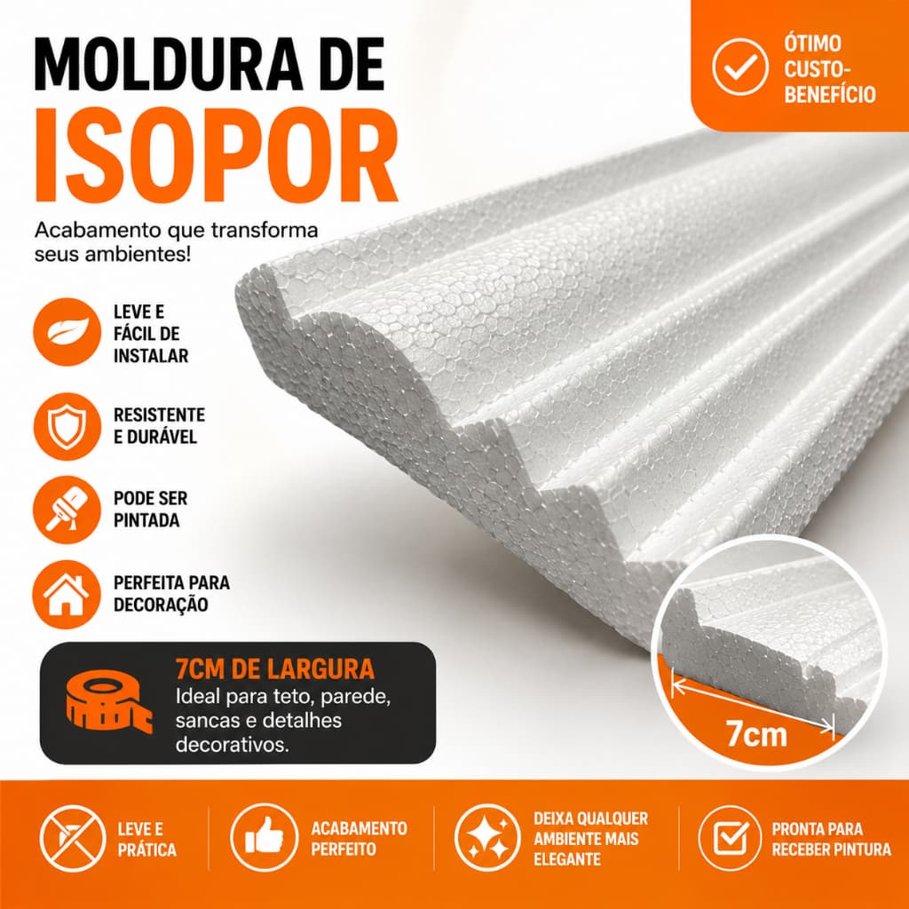 Kit Sanca de Isopor EPS – 40 Metros Lineares | 7cm de Largura
