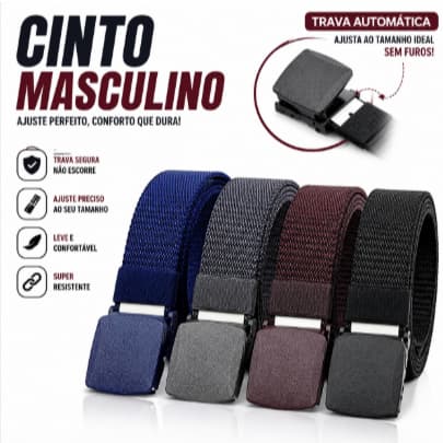 Cinto Masculino com Trava Automática Ajustável | Sem Furos | Nylon Resistente | Ajuste Perfeito