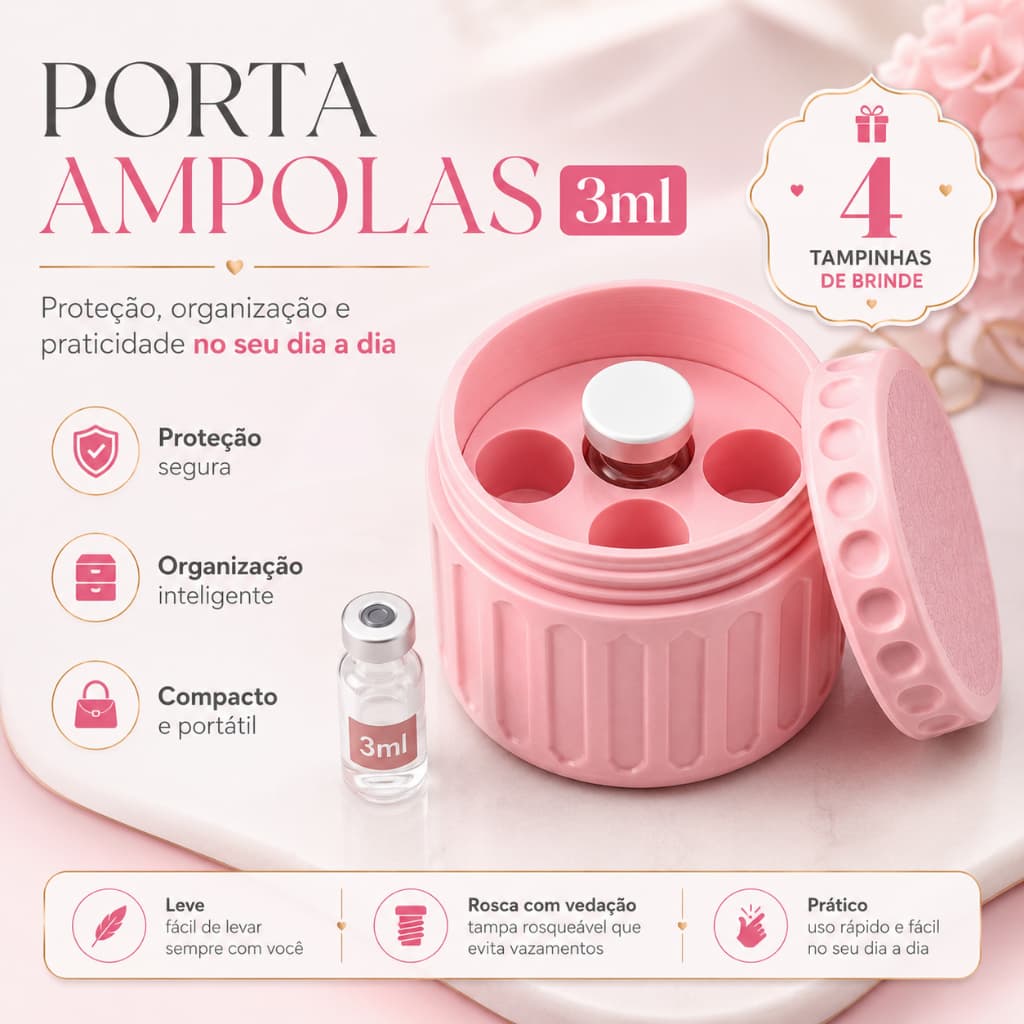Porta Ampolas 3ml com 4 Compartimentos | Estojo Organizador para Frascos-Ampola