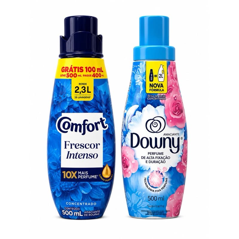 🚨 KIT IMPERDÍVEL! 2 AMACIANTES CONCENTRADOS 500ML – 1 DOWNY + 1 COMFORT 🚨