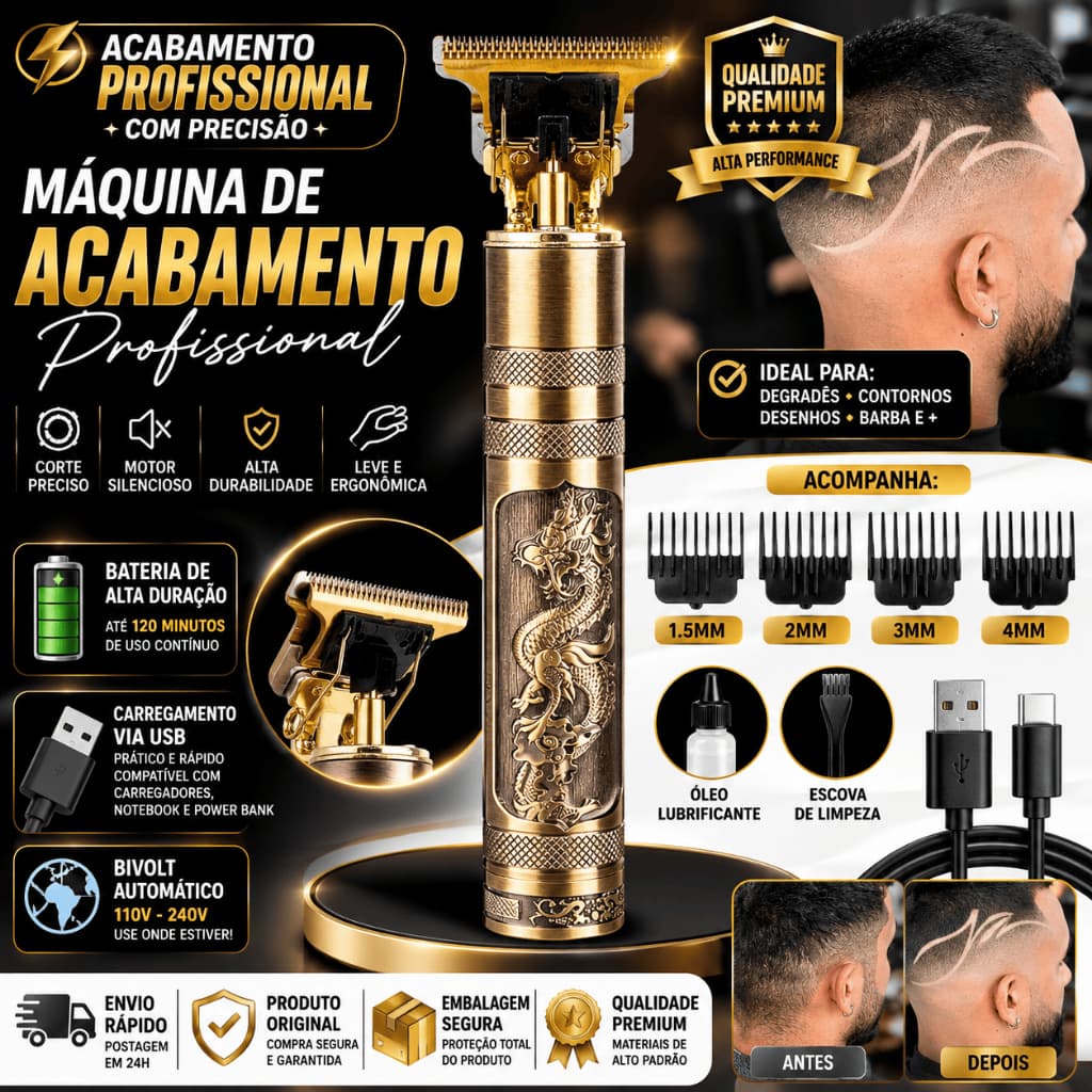 ✂️ Máquina de Acabamento Profissional Sem Fio | Precisão para Barba, Cabelo e Acabamentos