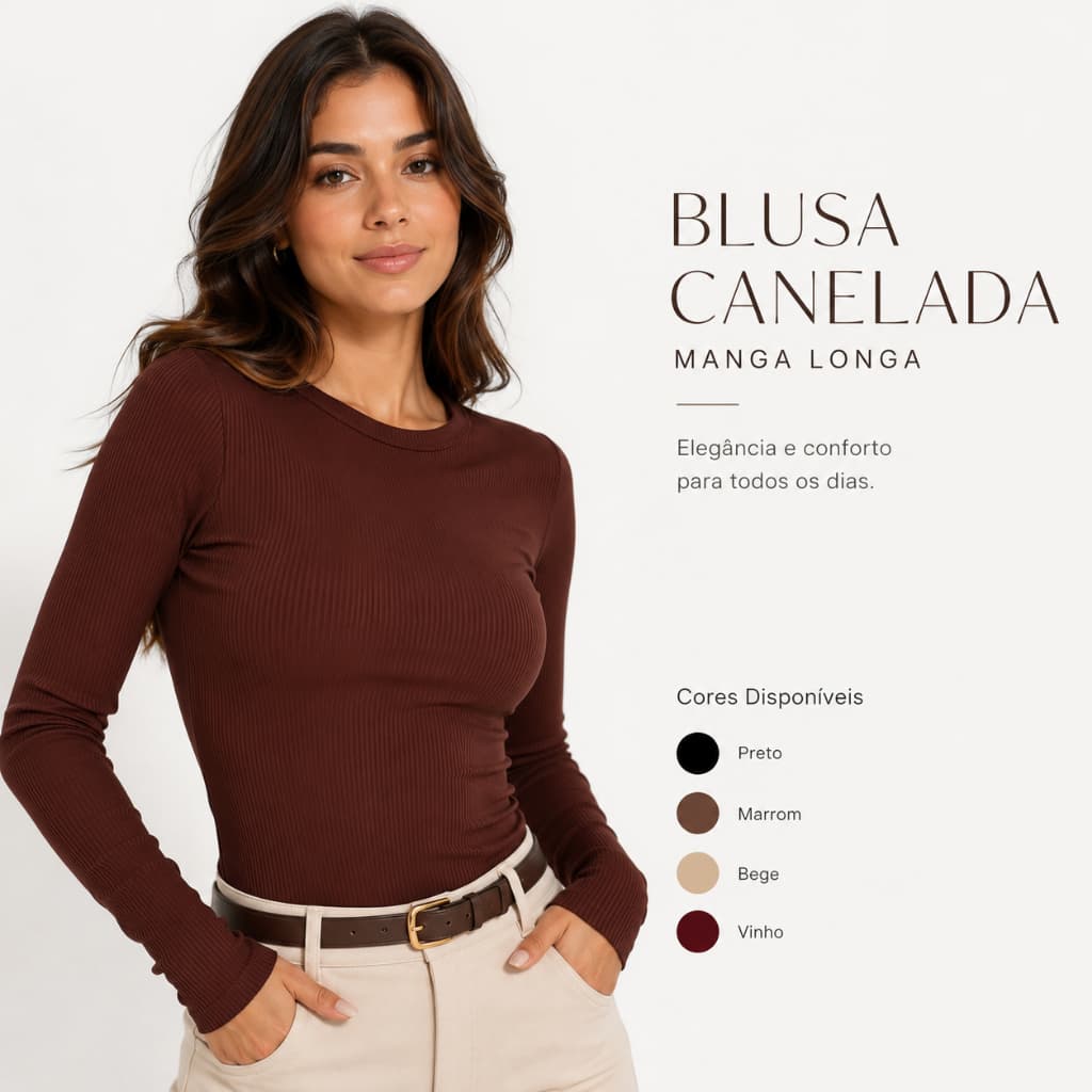 Blusa feminina Manga Longa Lisa Canelado Premium Inverno