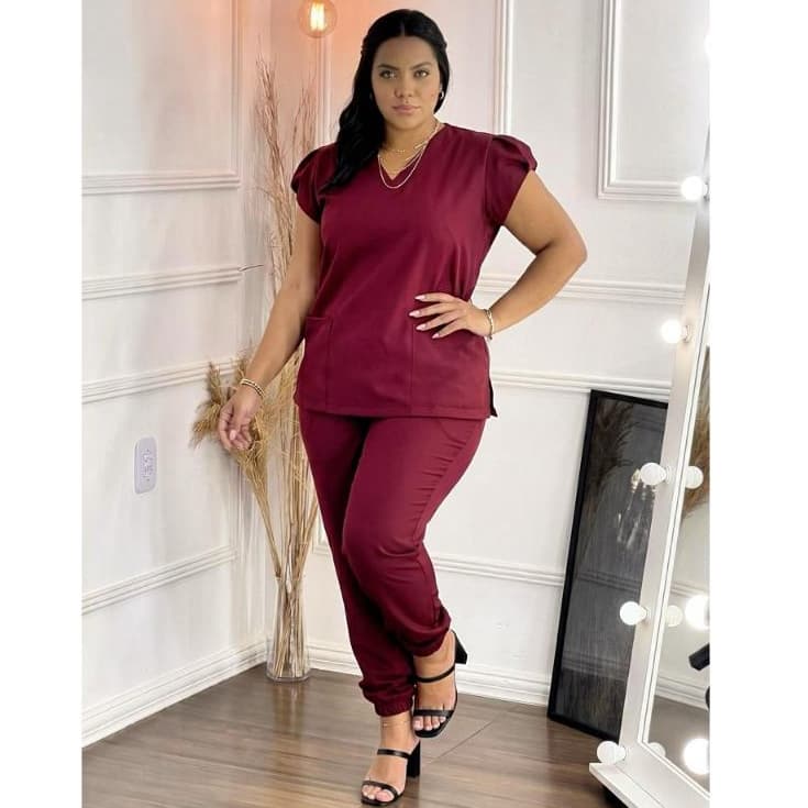 Conjunto Feminino Scrub Plus Size Joguer Casual Alfaiataria