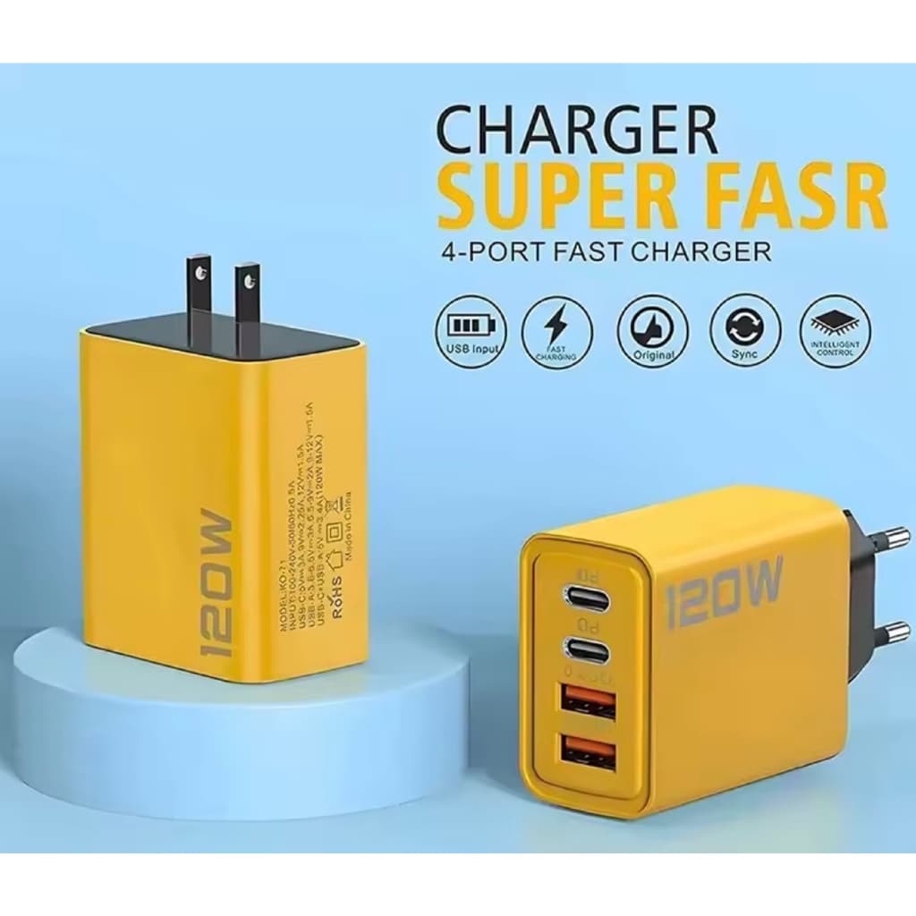 Carregador Turbo 120W Super Fast - Com 4 Portas (2x USB-C + 2x USB)