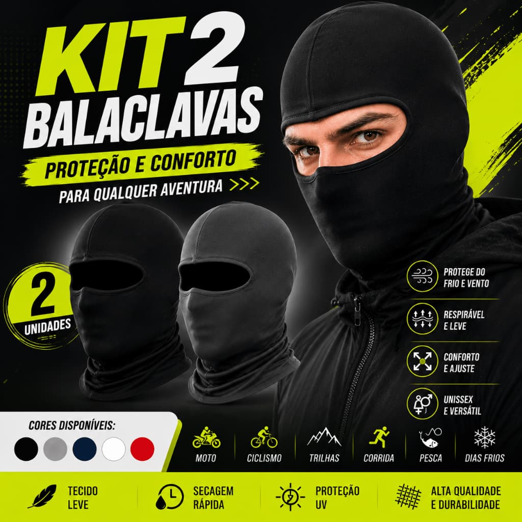 Kit 2 Touca Ninja Balaclava Toca UV+50 Proteção Solar Térmica Motoqueiro Motoboy touca preta