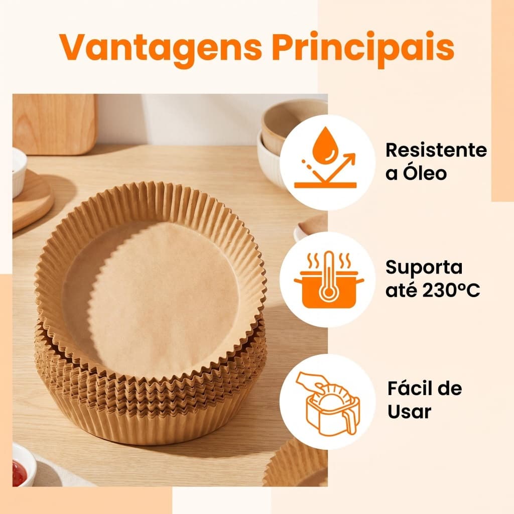 Papel para Fritadeira de Ar 50/100/200 Unidades Resistente Calor