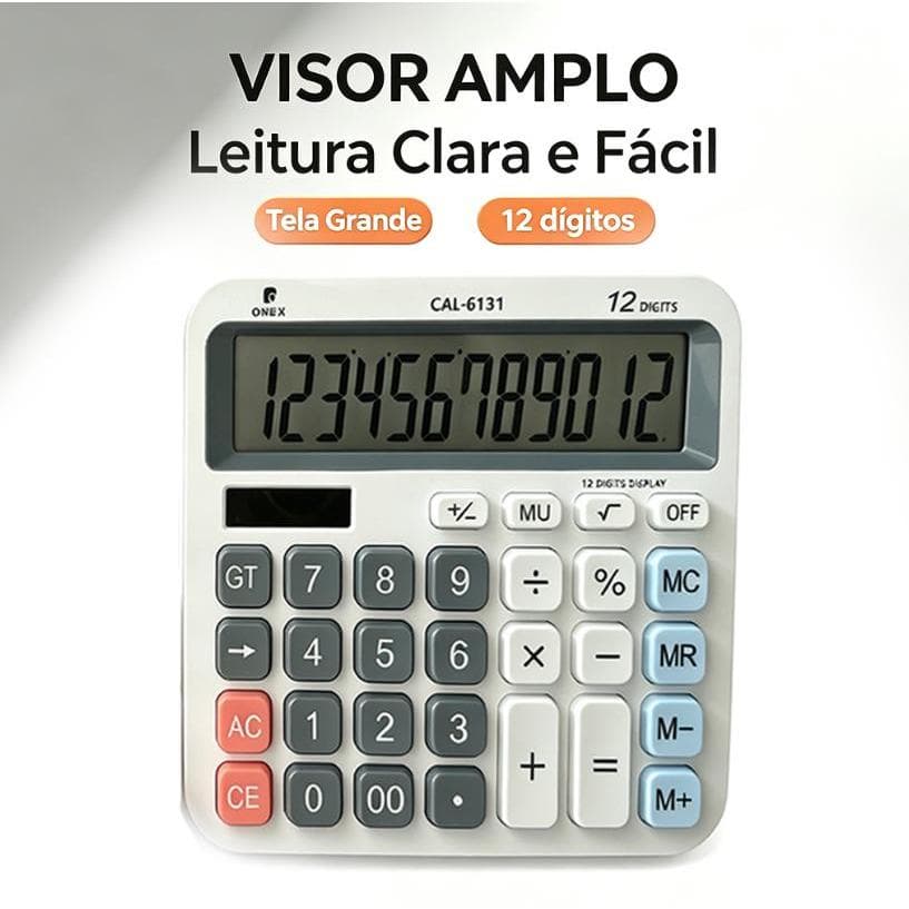 Calculadora De Mesa Branca Ultra Fina Com 12 Dígitos Energia Solar Com Botão Grande De Cristal