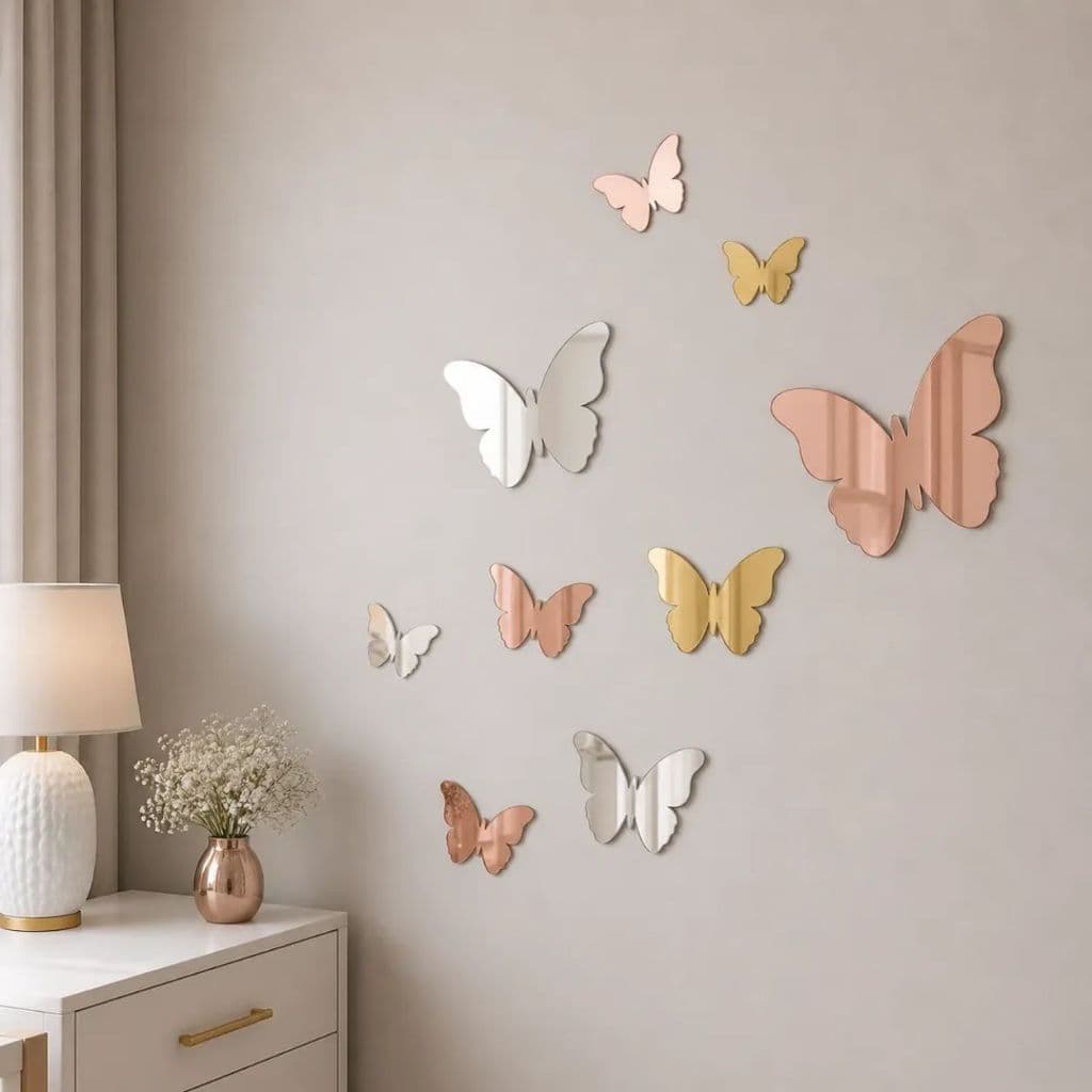 Kit Mini Borboleta Decorativa em Acrílico Espelhado Para Parede 4cm