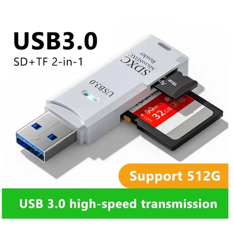 Leitor de Cartão USB 3.0 / USB 2.0 2 em 1 para Cartão SD e Micro SD (TF) | Compacto e Portátil