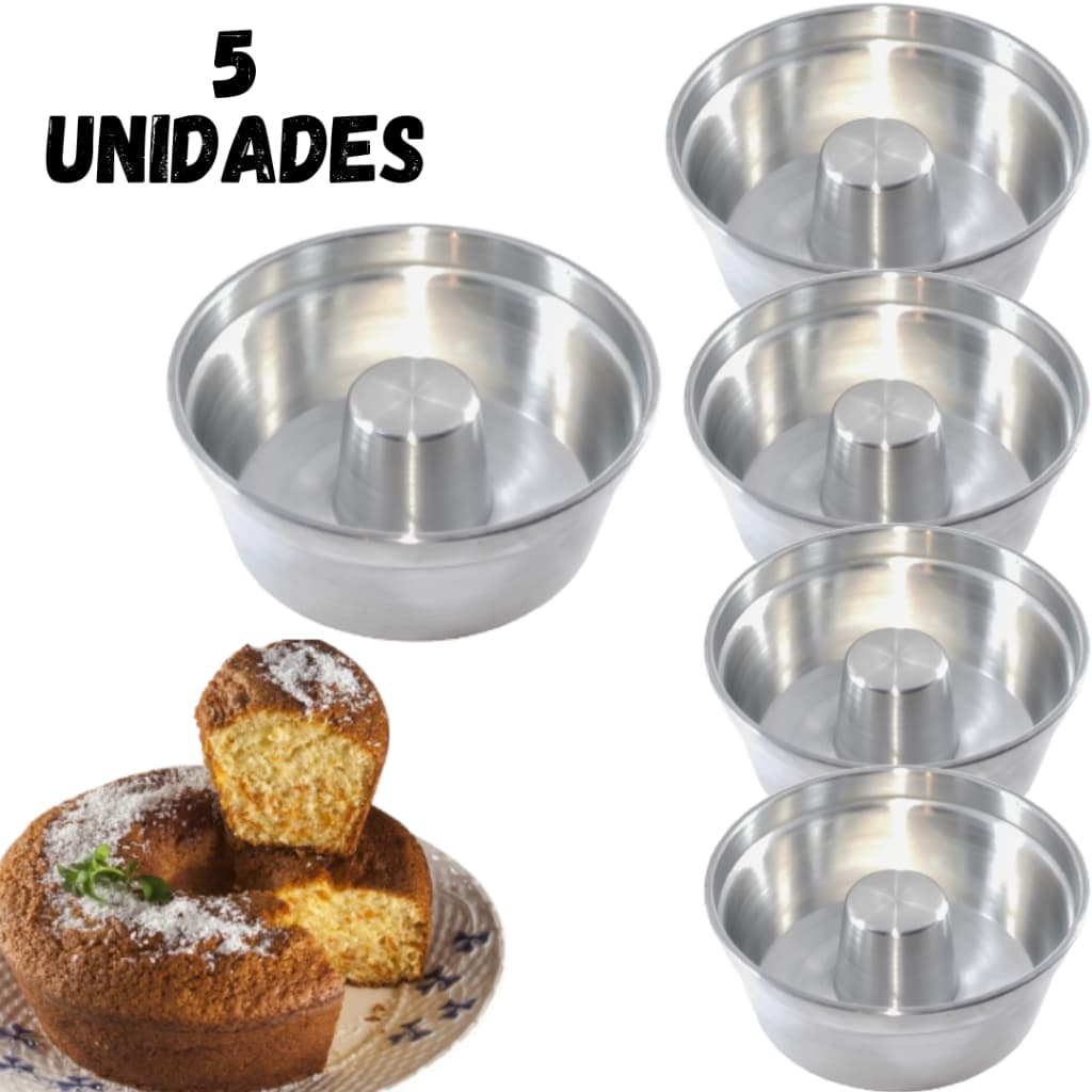 KIT - 5 Formas para Bolo com furo 12cm Torta Suíça Pudim bolo