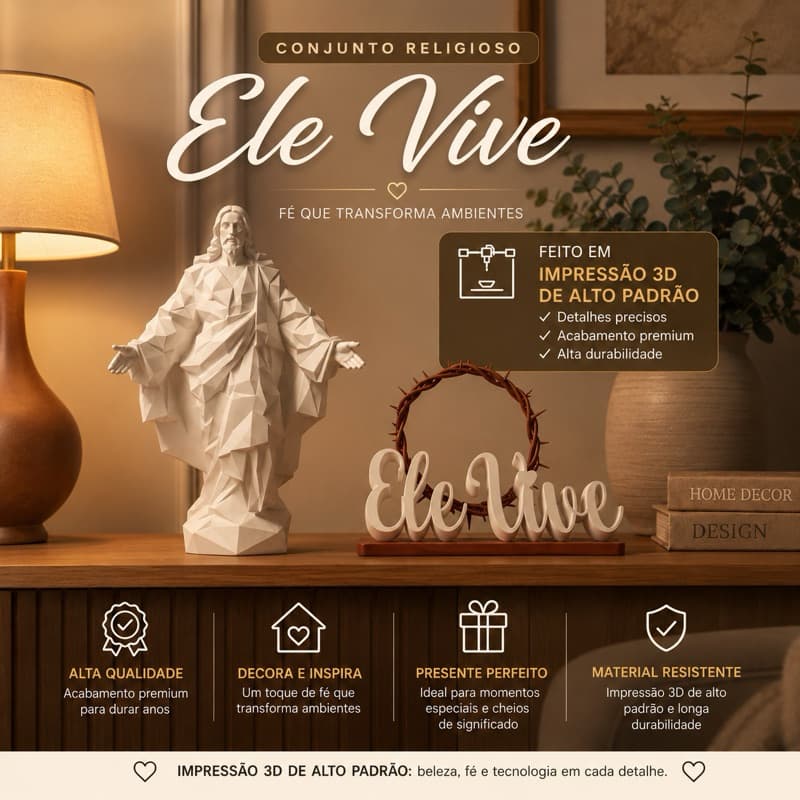 Imagem Jesus Cristo e escultura com Coroa de Espinhos | Presente de casamento religioso | Decoração | Cantinho da Oração