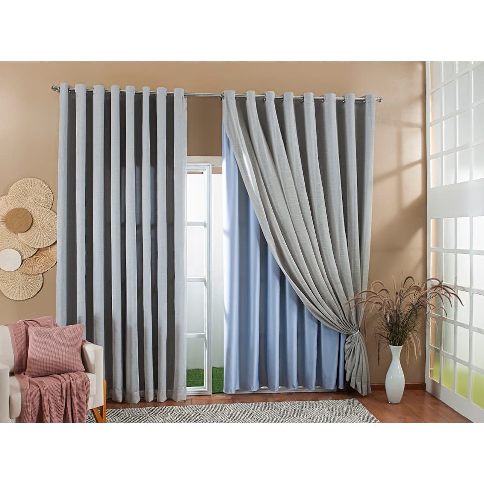 Cortina Luxo Voil Gaze De Linho Com Forro Blackout 6,00x2,80 Sala e Quarto