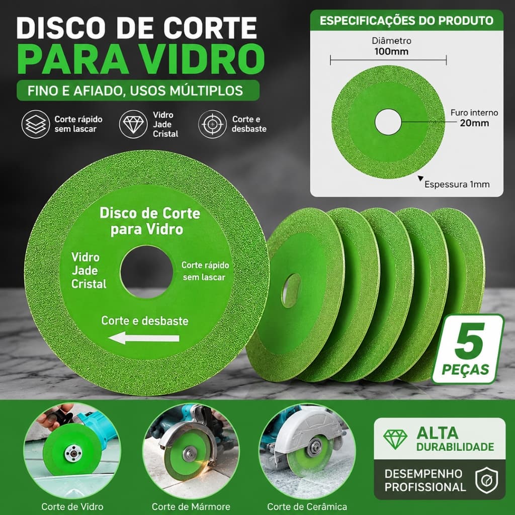 Disco Diamantado 100mm 4 Polegadas Corte e Polimento Vidro Cerâmica Mármore Granito