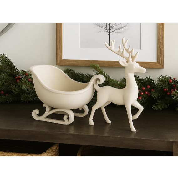 Rena Decorativa com Trenó em Impressão 3D | Escultura Natalina | Decoração para Mesa, Sala e Festas de Natal