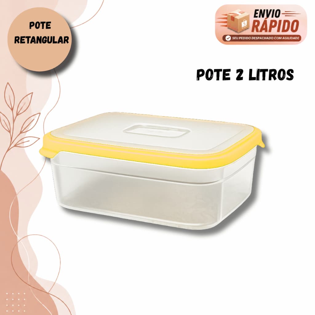 Pote Retangular 2 Litros Tampa Anel De Vedação Resistente a Impacto Livre BPA Ideal Para Marmita Microondas Freezer e La