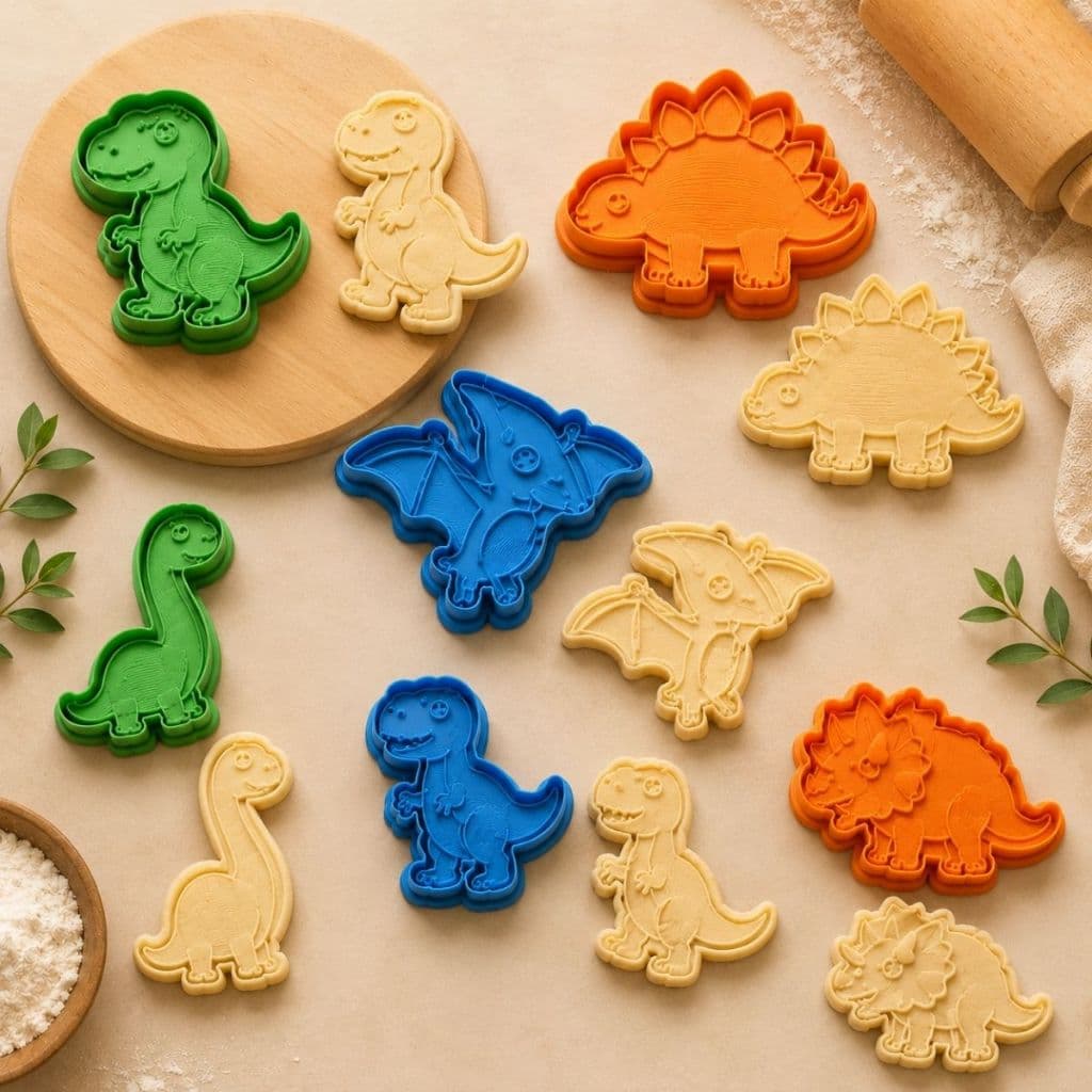 Kit 6 Cortadores de Biscoito Dinossauro Infantil Moldes Criativos