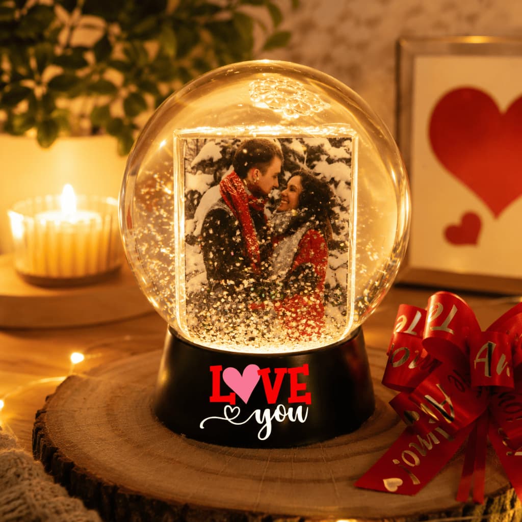 Globo de Neve LED Personalizado - Presente, Aniversário, Natal, Decoração, Luminária, Foto, Casal
