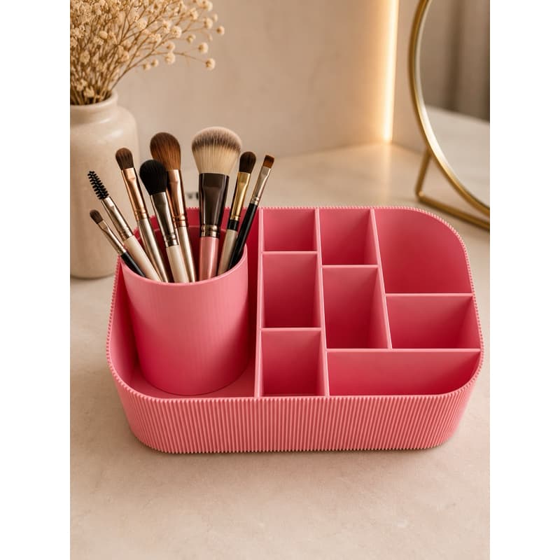 Porta Maquiagem Organizador de Bancada com Porta Pincéis - Multi Compartimentos
