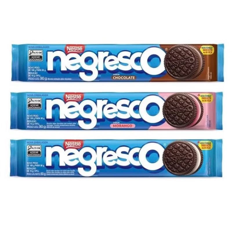 10 BISCOITO RECHEADO NEGRESCO 90G ORIGINAL – CHOCOLATE, MORANGO E BAUNILHA | KIT COM 5 UNIDADES DE BISCOITO