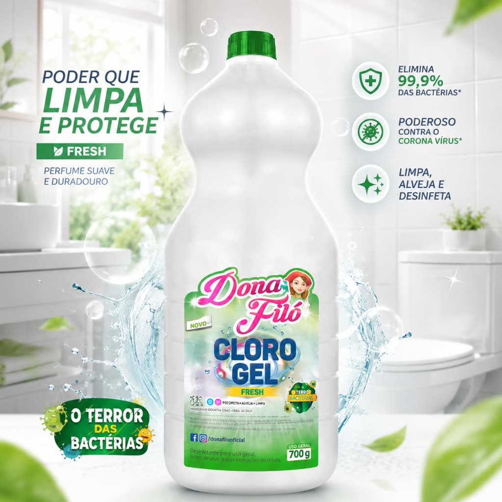 Cloro Gel Perfumado Fresh 2 em 1 / Detergente + Cloro Dona Filó 2L Detergente Clorado