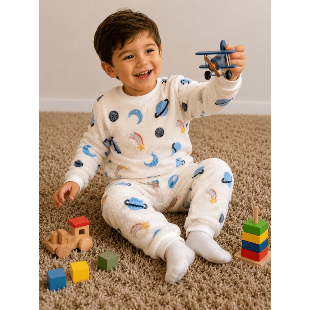 Pijama Conjunto em Fleece de Frio Blusa e Calça Infantil Menino e Menina Unissex Inverno