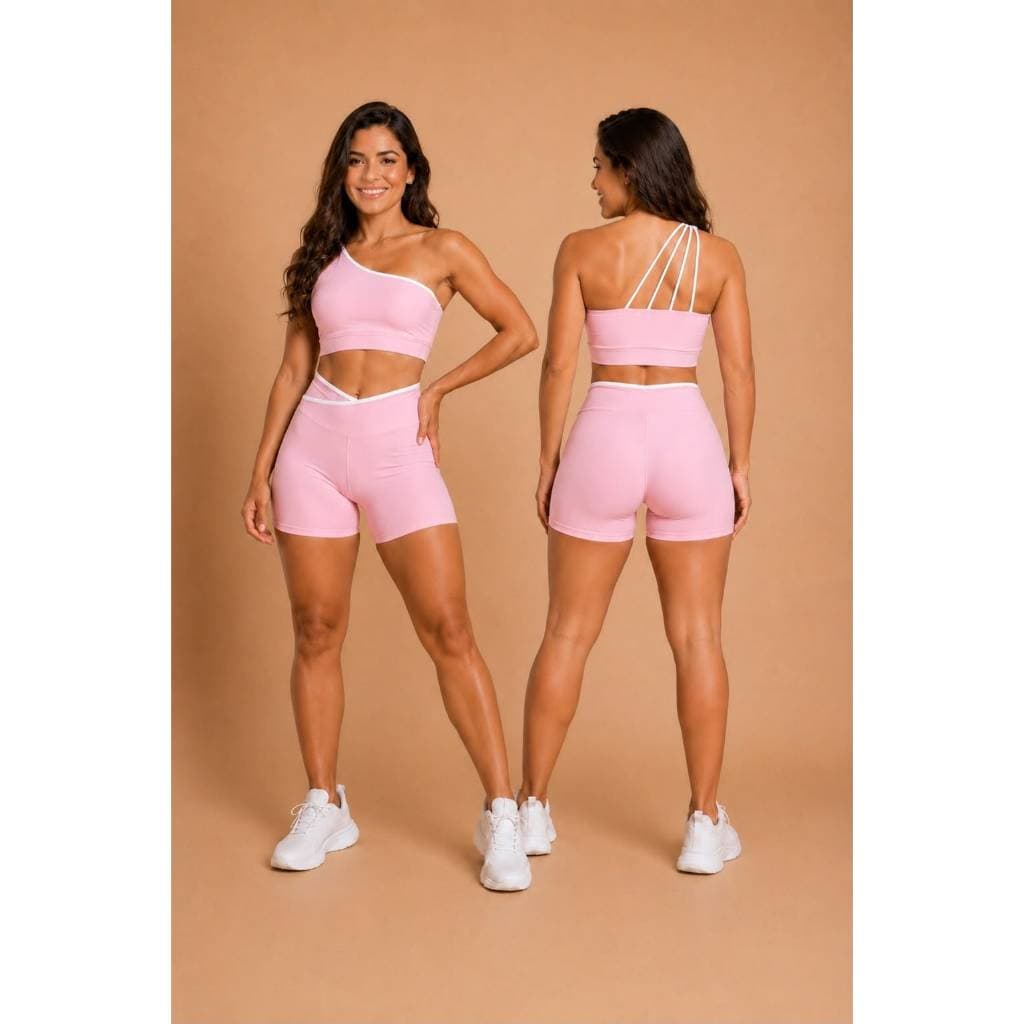 Roupa Fitness  Feminina Poliamida Tecido Respirável Conjunto Top e Short Zero Transparência