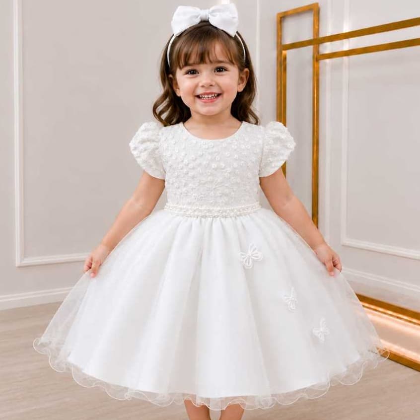 Vestido Infantil Festa Luxo Bordado Tule Rodado Princesa Batizado Casamento Aniversário
