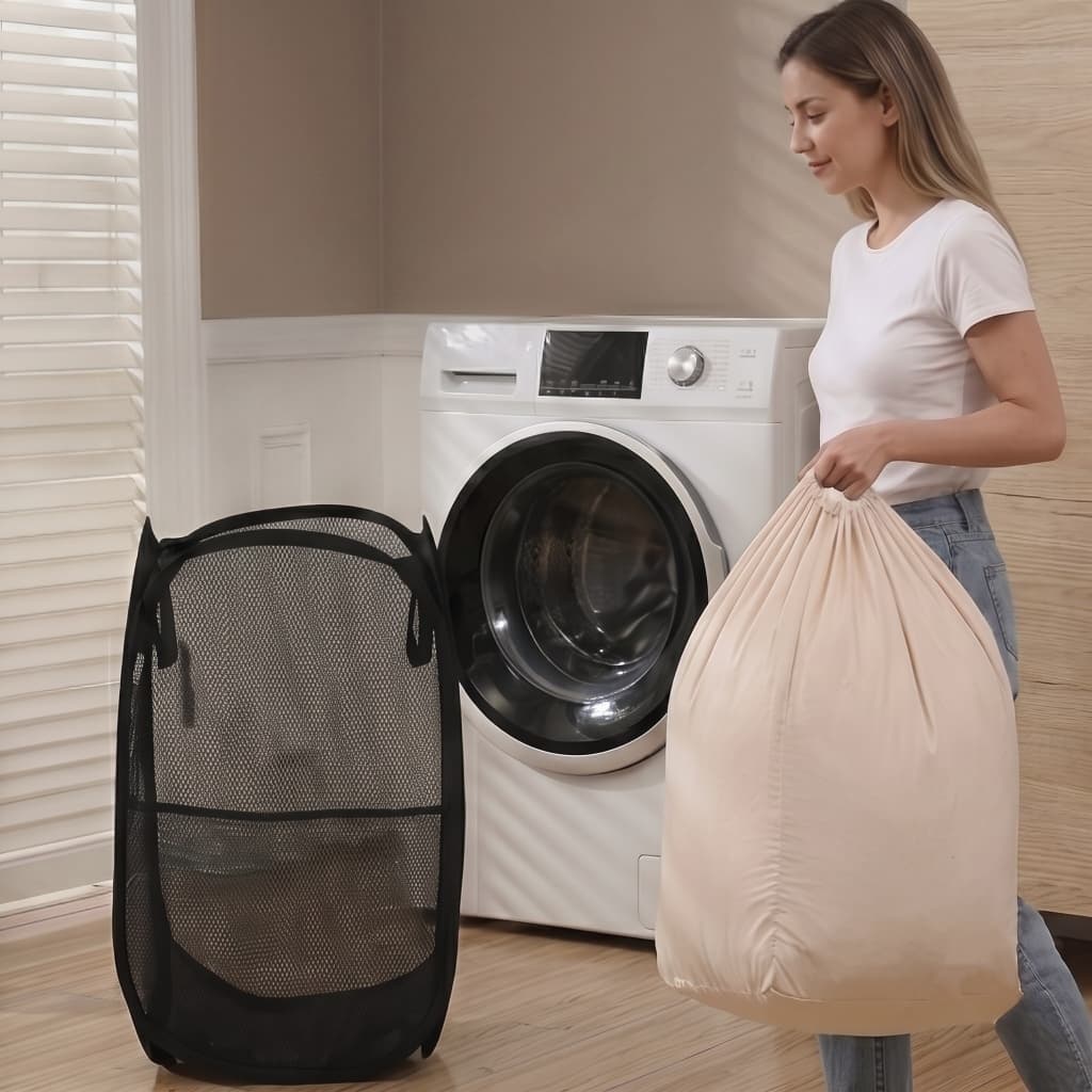 Kit 2 Cesto de Roupa Suja + Saco Para Lavar Roupa Organizador LavanderiaCompre 1 Leve 2