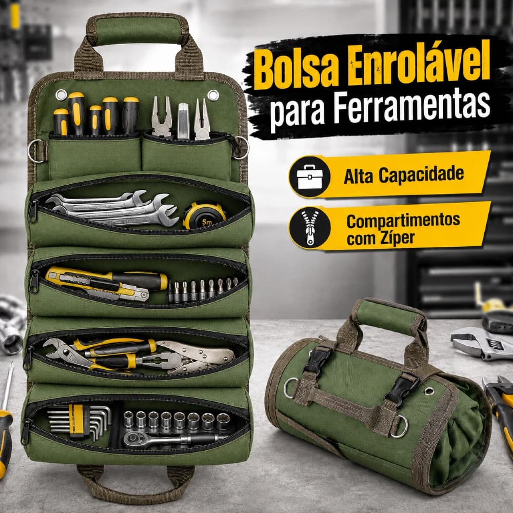 Bolsa de Ferramentas Dobrável Portátil 5 Compartimentos - Eletricista e Mecânico com Alça e Zíper Multiuso