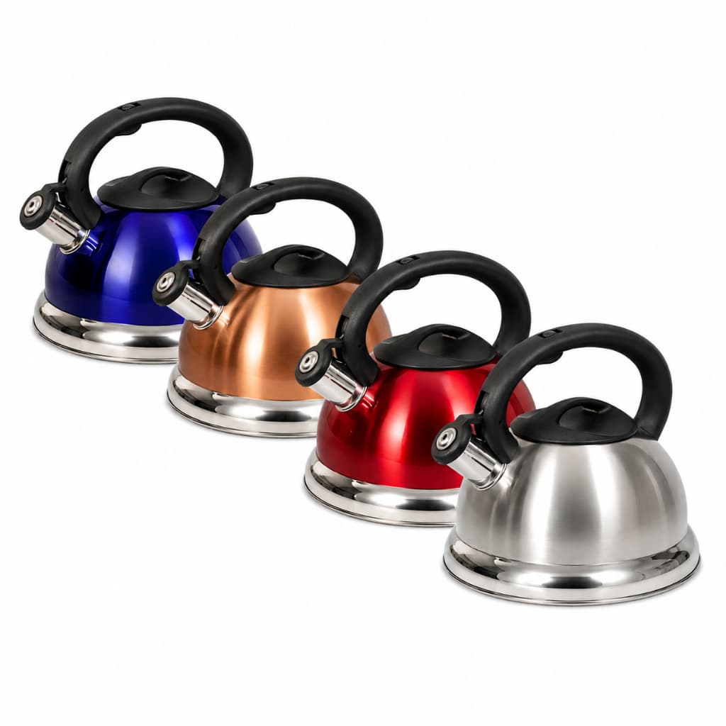 Chaleira Inox 3 Litros Com Apito Aço Escovado Fundo Duplo Para Fogão Indução Gás Elétrico Lenha Escolha sua cor