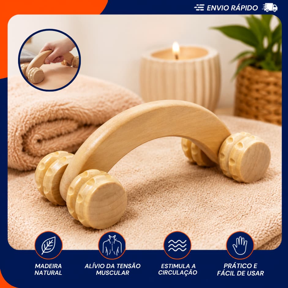 Massageador de Madeira para Corpo Massageador Carrinho Relaxamento Circulação Anti Estresse