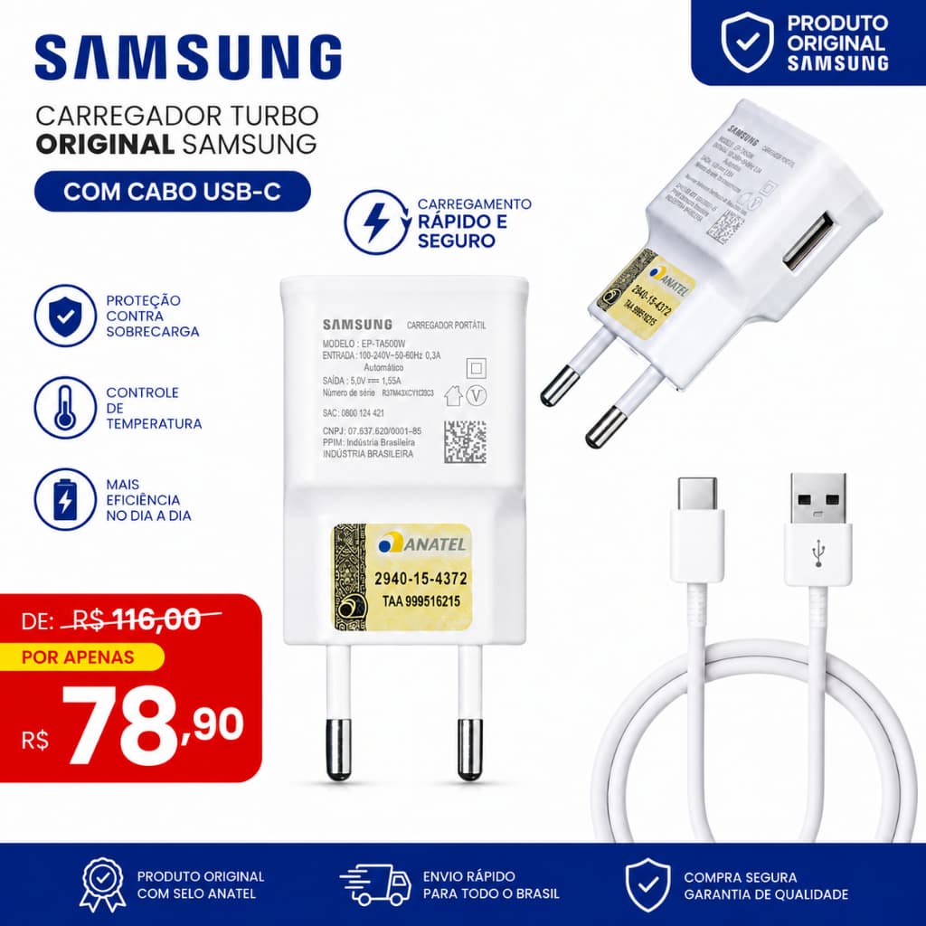 Carregador Original Samsung Type C