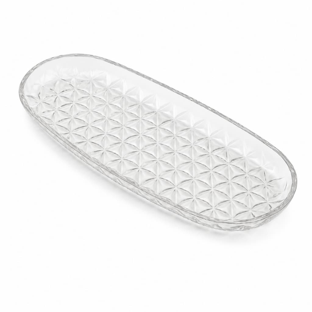 Travessa de Vidro Oval Arredondado Snow 25x13cm Decorada Elegante de Servir Petiscos Sobremesas Mesa