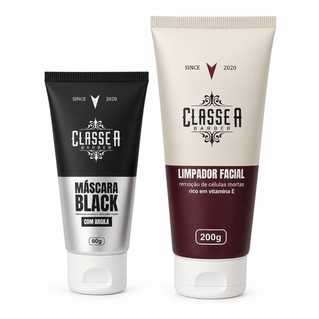 Kit Máscara Black + Creme Esfoliante Facial Classe A Barber Limpeza Profunda Rosto Homem Pele Lisa