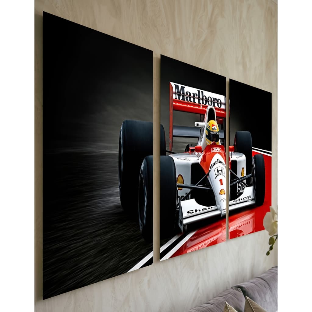 Quadro Decorativo 3 Peças Carro de Corrida Fórmula 1 Kit Mosaico Sala Quarto Escritório Decoração