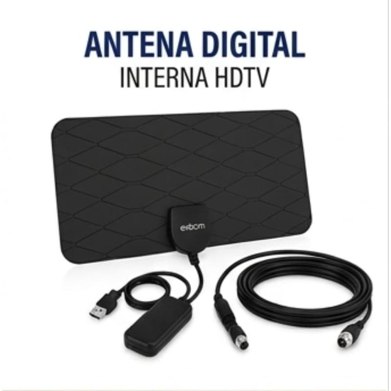 Antena Digital Interna Slim Amplificada 5 Metros UHF VHF Conversor Digital TVHD TVFULLHD Exbom
